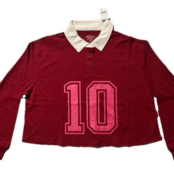 New cotton stylish large red, long sleeve soft polo style top - Picture 1 of 7